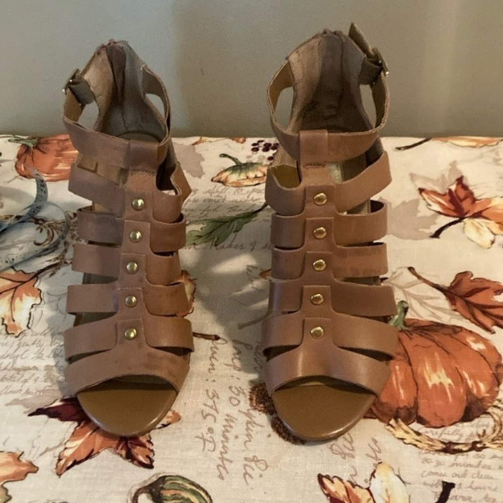 Audrey Brooke Tan Heeled Sandals